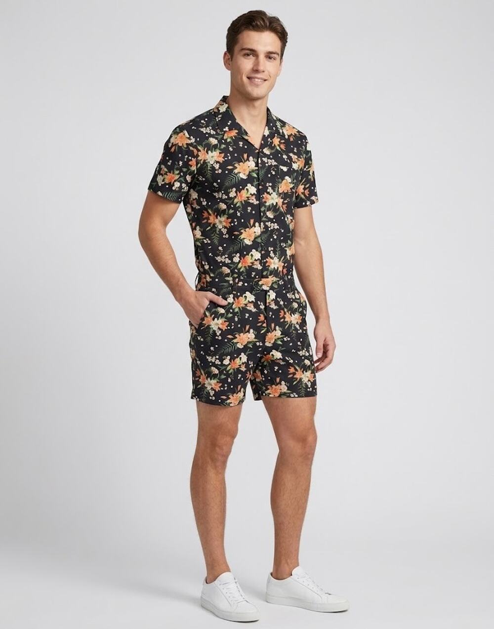 Romper Jack Men's Tropical Black Romper Orange Medium New